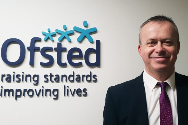 Picture of Matthew Brazier, Ofsted specialist advisor for looked after children, standing next to the Ofsted logo